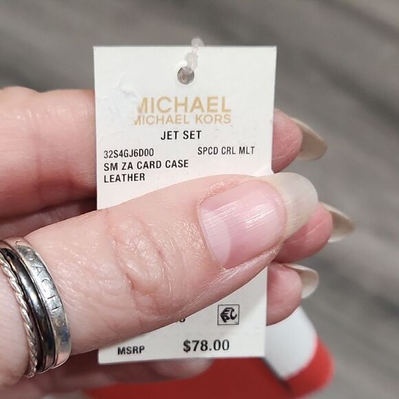 NWT Michael Kors Quilted Jet Set Coral & White Mini Zip Around Wallet - Picture 4 of 4